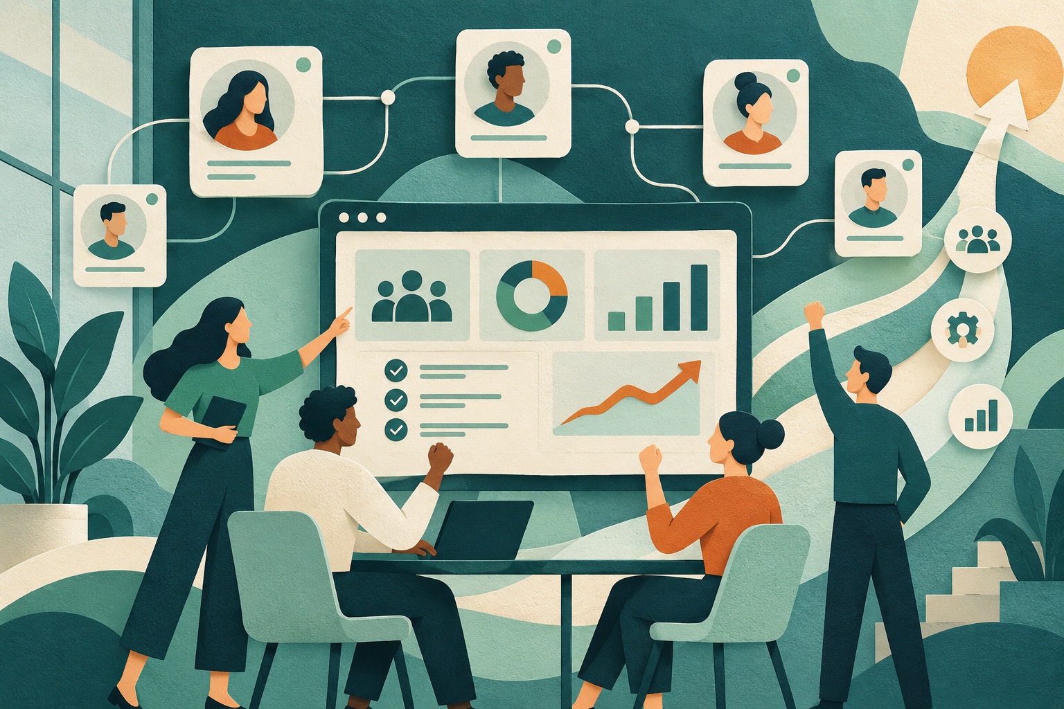 Illustration of a connected HR platform and people dashboard